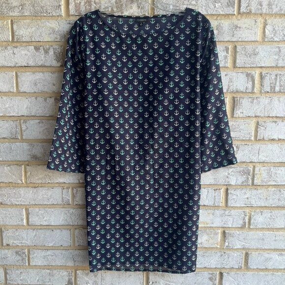 Talbots 3/4 Sleeve Boatneck Anchor Print Sheer Tunic Mini Dress Women's Size S - Picture 1 of 8